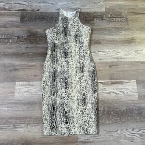 Likely Snakeskin Bodycon Dress Beige Black Midi Racerback Date Night Size 2